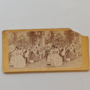ANTIQUE Stereograph Card Victorian Cookout